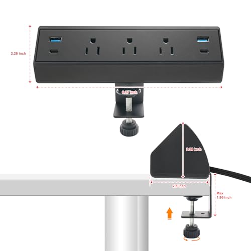 Fast Charge USB C Desk Clamp Power Strip 40W, Desktop Edge Mount 2 PD 20W USB-C Ports&2 QC 18W USB A Ports 3 Outlets Flat Plug for Home Office School Hotel ETL (Black) - color: Black