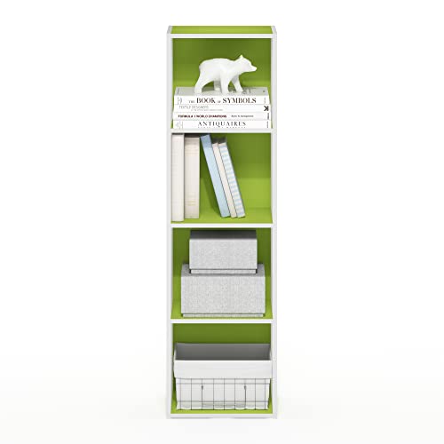 Furinno PASIR Book Shelf, 4-Tier Modern Bookshelf, Open Shelves Bookcase 9 x 12 x 42, Easy Assembly, for Living Room, Bedroom, Home Office, Green/White - color: White/Green, size: 4-Tier Cube