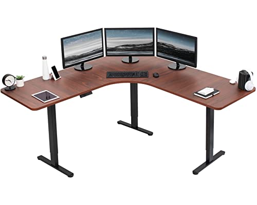 VIVO Electric Height Adjustable 71 x 71 inch Curved Corner Stand Up Desk, Dark Walnut Table Top, Black Frame, Memory Controller, L-Shaped Workstation, E3C Series, DESK-KIT-E3CBD - color: Dark Walnut Top / Black Frame, size: 71" x 71"
