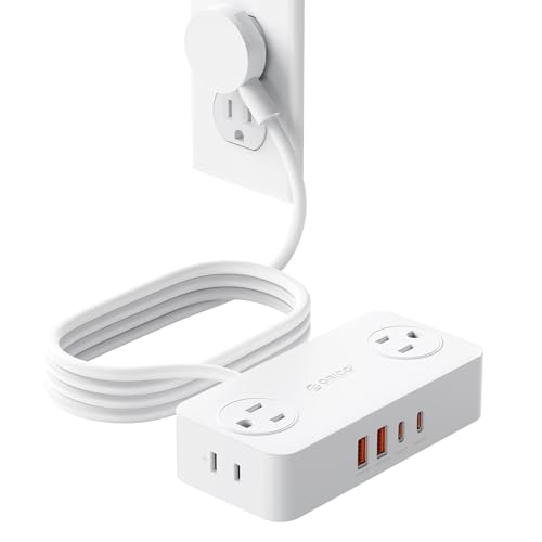 ORICO Power Strip with USB Ports, 5Ft Flat Plug Extension Cord | 8 in 1 Multiple Outlets(AC*4, USB-C*2, USB-A*2) for Desk,Small Charging Station for Home, Office, Dorm, Room - CPR20 White - color: White