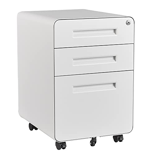 Letaya File Cabinet, 3 Drawer Filing Cabinets for Home Office with Lock Mobile Under Desk Fully Assembled Cabinet (White) - color: White, size: 18"D x 14.96"W x 23"H