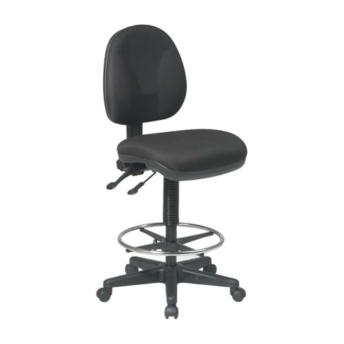 Pemberly Row Deluxe Ergonomic Drafting Chair, Black Fabric Seat, Adjustable Footring, Lumbar Support, Pneumatic Height Adjustment, Heavy Duty Nylon Base, Commercial Office Seating, 275 lb Capacity