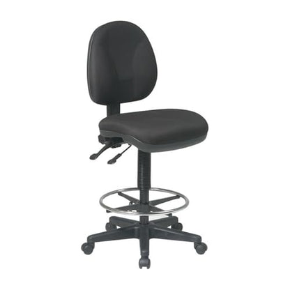 Pemberly Row Deluxe Ergonomic Drafting Chair, Black Fabric Seat, Adjustable Footring, Lumbar Support, Pneumatic Height Adjustment, Heavy Duty Nylon Base, Commercial Office Seating, 275 lb Capacity