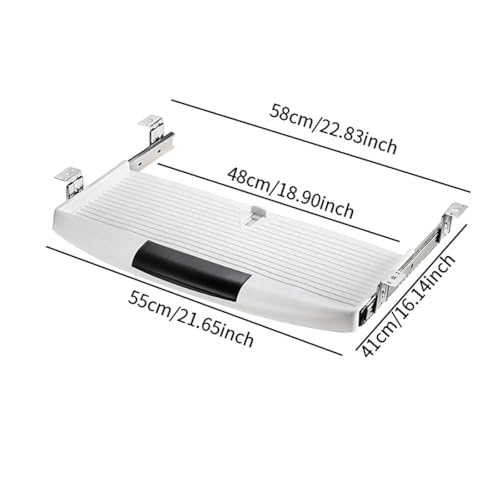 Keyboard Tray Under Desk Sliding Keyboard Drawer Tray Pull Out Silent Slide Rail Computer Drawer for Home Office Workstations, White