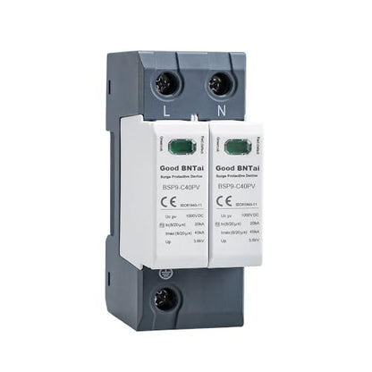 DC Surge Protector, 40KA 1000VDC Voltage Surge Protective Device Protection Device DIN Rail Mount Lighting Protection (BSP9-C40PV 2P 40KA 1000V)