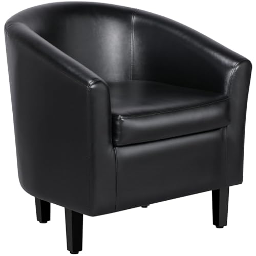 Yaheetech Accent Chairs, Faux Leather Barrel Armchairs, Black - color: Black, size: 25.5"D x 27.5"W x 28"H