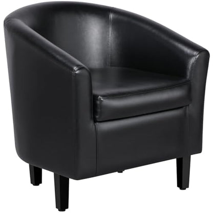 Yaheetech Accent Chairs, Faux Leather Barrel Armchairs, Black - color: Black, size: 25.5"D x 27.5"W x 28"H