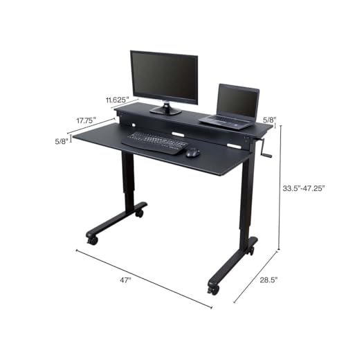 Stand Up Desk Store Crank Adjustable Two Tier Standing Desk with Heavy Duty Steel Frame (Black Frame/Black Top, 48" Wide) - color: Black Frame/Black Top, size: 48 Inches