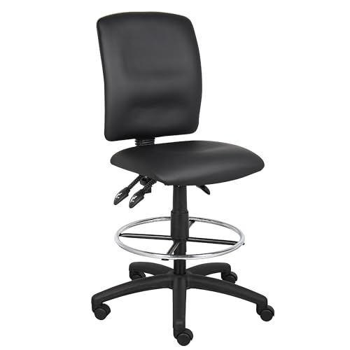 Benzara Reza Swivel Drafting Stool, Footring, Black Faux Leather, Contoured