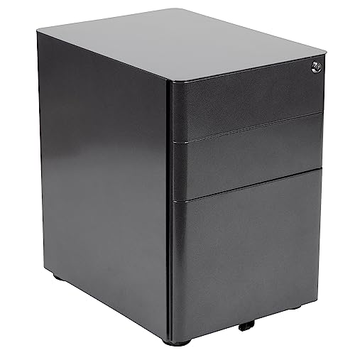 Flash Furniture 3-Drawer Locking Mobile Filing Cabinet, Black - color: Black, style: Modern