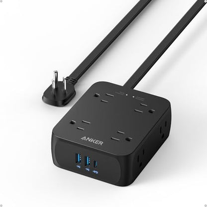 Anker Power Strip with 2000J Surge Protector, 5ft Outlet Extender, 20W, 8AC - color: Black, size: 5FT