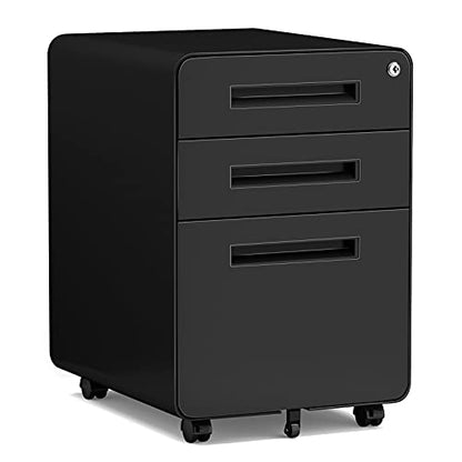 MIIIKO Mobile Filing Cabinet 3 Drawer, Rolling Small File Cabinet with Keys Under Desk, Modern Black Filing Cabinets for Home Office with Anti-tilt Wheels, A4/Letter/Legal Hanging File Drawers - color: Black, size: 3Drawer-23"H