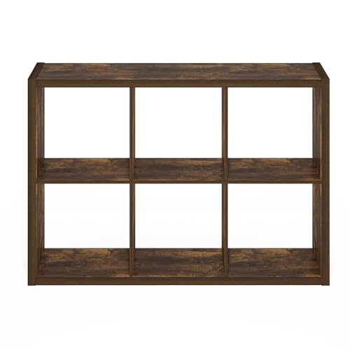 Furinno Cubicle 6-Cube Book Shelf, Extra Thick Frame Bookshelf, Amber Pine - color: Amber Pine, size: 6-Cube