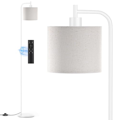 Floor Lamp for Living Room, Tall Standing Lamp with Linen Shade | Dimmable with Remote Control, 3 Color Temperatures, 9W LED Bulb Included, Ideal for Bedroom, Office and Reading Corner - color: Beige (White)