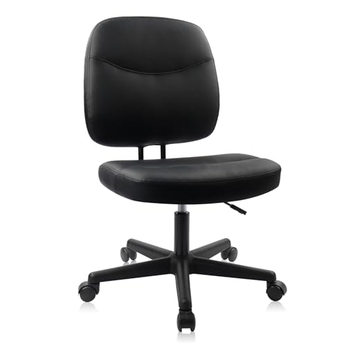 CLATINA Armless Home Office Chair,Small PU Leather Ergonomic Low Back Desk Chair with Lumbar Support and Wheels, Adjustable Height 360° Swivel Rolling Computer Task Chair, Black - color: Black-heihu, size: 1 Pack