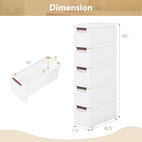 LOKO 5-Drawer Narrow Storage Cabinet, Slim Rolling Cart (7.5"x16.5"x36") - size: 7.5"x16.5"x36" (5 Drawer)