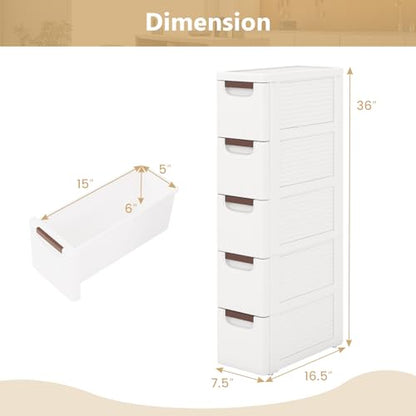 LOKO 5-Drawer Narrow Storage Cabinet, Slim Rolling Cart (7.5"x16.5"x36") - size: 7.5"x16.5"x36" (5 Drawer)
