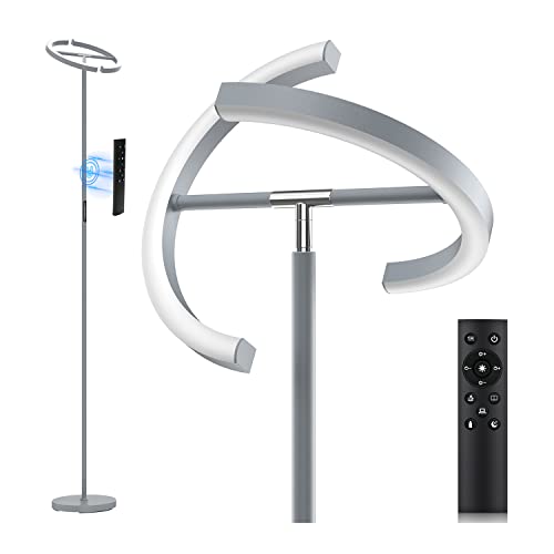 Silver Floor Lamps for Living Room, Stepless Dimmable Standing Lamp with Touch Remote Control, 22W Rotatable LED Floor Light Tall Uplighter for Bedroom Office, 69'' Modern Room Light - color: Silver Gray