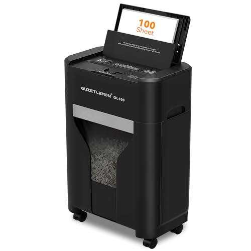 100-Sheet Auto Feed Paper Shredder, 40 Min Non-Stop, Shredders for Home Office Heavy Duty, P-4 Ultra Security Shredder for Home Office, Cross-Cut with Wheels, 4.5 Gal Bin, <63 dB (OL100) - size: 100 Sheet Auto Feed