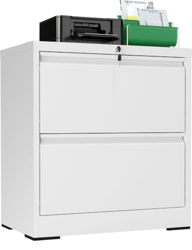 2 Drawer Lateral File Cabinet, 26.8"W Filing Cabinet for Home Office, White | Heavy-Duty Steel Locking File Cabinet, Hanging Letter/Legal/A4 Size, Full-Extension Drawer, Assembly Required - color: White, size: 2 Drawers (26.77 in Width)