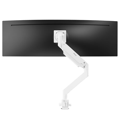 Pixio PS2S Titan White Ultrawide Mega Heavy-Duty Premium Single Monitor Arm Stand fits up to 57 inch Monitors Holds up to 59.4lbs VESA Compatible Integrated Cable Management - color: White, size: Single 17"-57"