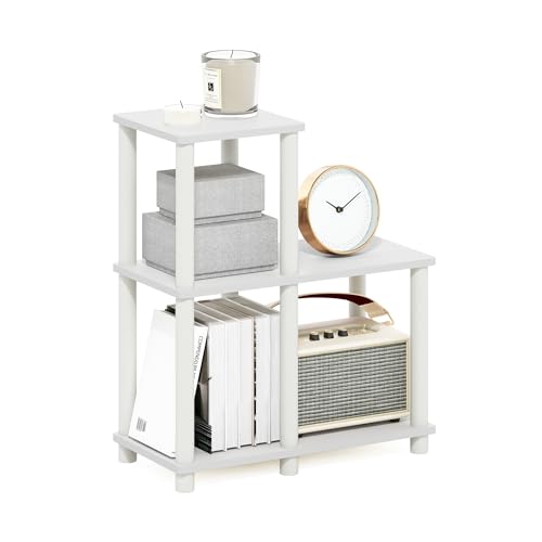 Furinno Turn-N-Tube Storage Shelves, 2-Tier Ladder Shape Book Shelf with Open Frame Design, 5-Cube Corner Shelf, Toolless Open Shelves, Living Room, Garage, Home Office, White - color: White