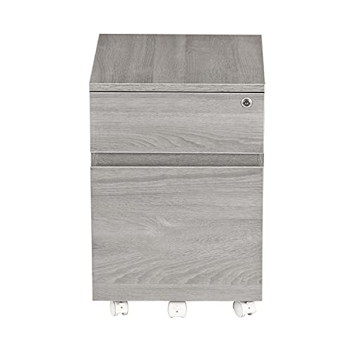2‑Drawer Rolling File Cabinet with Lock, Under‑Desk Storage & Wheels, Grey