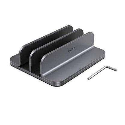 JOKItech Dual Aluminum Vertical Laptop Stand Organizer, Sturdy Notebook Computer Holder Stand Compatible with New Liquid Retina XDR Apple MacBook Air/Pro/Neo, Mac mini, Apple TV & iPad Pro - Spacegray - color: SpaceGrey