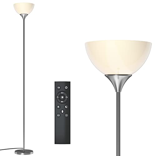 PESRAE Floor Lamp, Remote Control with 4 Color Temperatures, Torchiere Floor lamp for Bedroom, Standing Lamps for Living Room, Bulb Included (Brushed Nickel) - color: Brushed Nicke