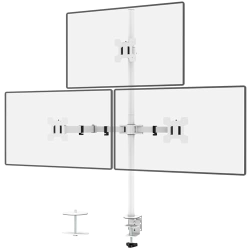 WALI Tall Triple Monitor Stand, Fully Adjustable Three Monitor Desk Mount Fits 3 Screens up to 27 inch, 22 lbs. Weight Capacity per Arm (M003-W), White - color: White (Triple), size: 13"-27"