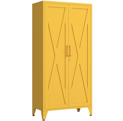 61" Yellow Steel Locking Cabinet, Tall Metal Storage Locker with 3 Adjustable Shelves, Secure Organizer Cabinet for Home Office, Garage, Classroom - color: Yellow, style: 61"H-Cabinet-CX