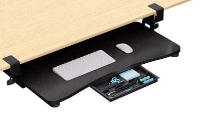 Desktop Keyboard Tray, Under Desk Pull Out,25.59" X 11.81" Large Size Radian Keyboard Tray with C-Clip Mount, Easy Installation, Computer Keyboard Stand, for Home Study and Office(Black)