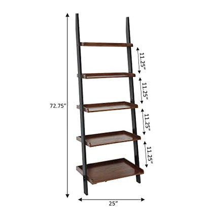 Convenience Concepts French Country Ladder Bookshelf 25" - Classic Living Room Bookcase for Traditional, Modern Office, Family Room & Home Office, Dark Walnut - color: Dark Walnut / Black