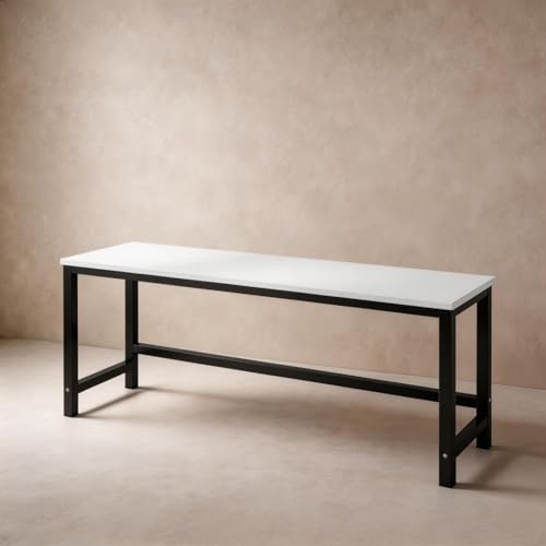 LAKIQ Rectangular Home Office Computer Desk, Manufactured Wood Top Narrow Writing Desk, Small Narrow Computer Table Workstation with Crossbeam, Without Chairs (White-Gray, 70.9" L x 19.7" W x 29" H) - color: White-gray, size: 70.9"L x 17.7"W x 29"H
