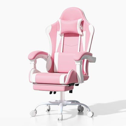 Athena Collection Ergonomic Gaming Chair for Adults, Pink | Height Adjustable Office Chair Computer Desk Chair with Footrest & Headrest Lumbar Support for Office & Home, 350lbs - color: Pink & Wihte