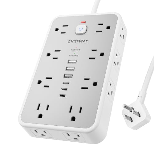 20 FT Surge Protector Power Strip with 6 USB, 16 Outlets, 2400J | 3 USB-A & 3 USB-C Ports, 1.7" Wide-Spaced Outlets, 1875W/15A, Flat Plug, 4-Sided Design for Home, Office, Dorm & Gaming - color: White / Gray, size: 20 FT
