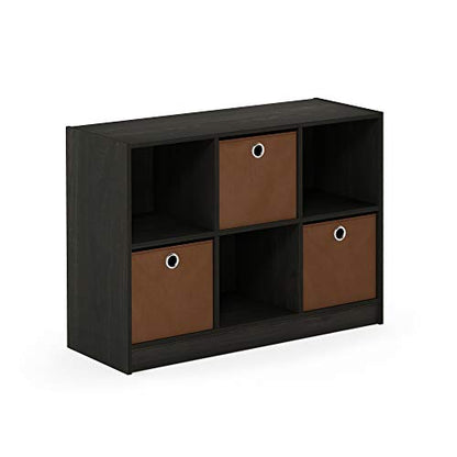 Furinno Basic 6-Cube Book Shelf with Open Shelf, 3 x 2, Espresso - color: Espresso/Brown, size: 6-Cube with Bin