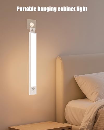 Under Cabinet Motion Sensor Lighting - 20 Inch Wireless Under Cabinet Lighting, Rechargeable with Magnetic Mount, 5CCT Adjustable for Kitchen/Hallway (White, 2-Pack)