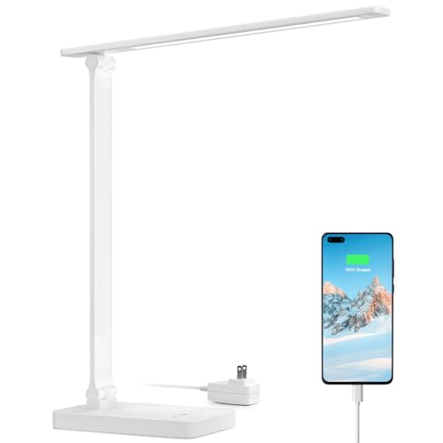 Lepro LED Desk Lamp with USB Charging Port, 700LM Dimmable Home Office Touch Control Reading Table Lamp,5 Color Modes with 5 Brightness Level, Dorm Room Essentials, Task Lamp, Sewing, Crafting, White - color: White