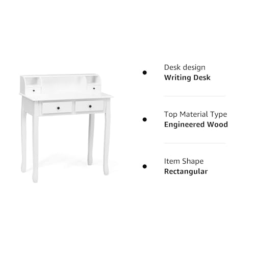Giantex Writing Desk with 4 Drawers, Removable Floating Organizer 2-Tier Mission Home Computer Vanity Desk for Apartment Small Space, White - color: White