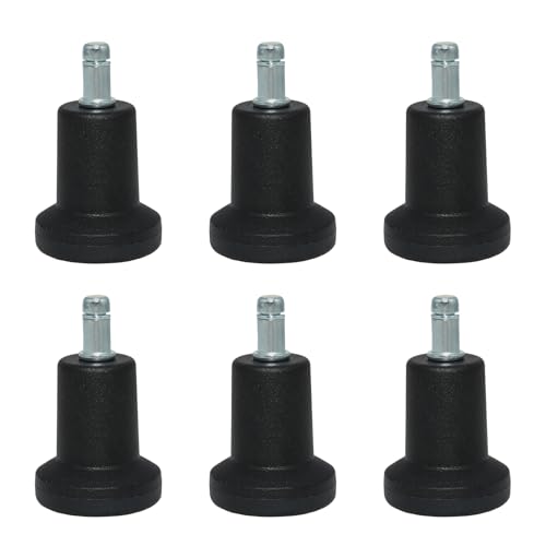 6 Pack Black Bell Glides, High Profile Office Chair Feet 11mm | Nylon Body, Steel Stem, 82mm Height, 50mm Base, 22mm Grip Ring, Push In Install, Fits Stools - style: Long