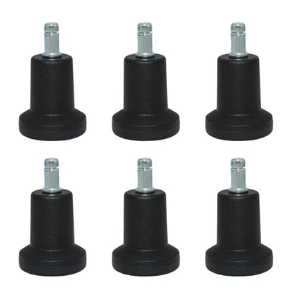 6 Pack Black Bell Glides, High Profile Office Chair Feet 11mm | Nylon Body, Steel Stem, 82mm Height, 50mm Base, 22mm Grip Ring, Push In Install, Fits Stools - style: Long