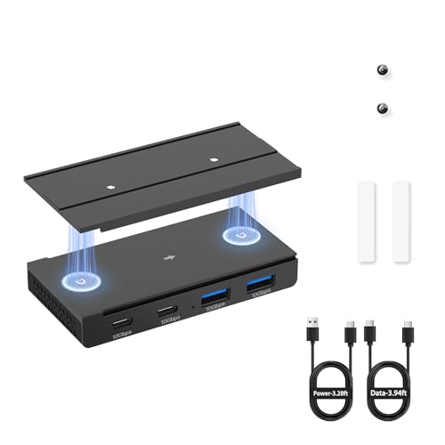 EJAY Magnetic 4-Port (2A2C) Hub 10Gbps for Mac & Windows | Aluminum | Flexible Mount | Attaches Under Desk | Monitor | Iron Objects - color: Black, size: Hub+1 Slide Rail