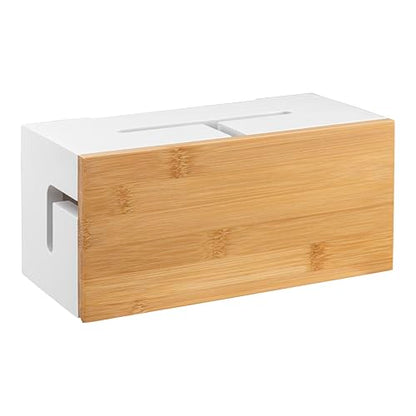 Cable Management Box Bamboo 9.6x5.1x4.3in, White, Wall Mount Kit Included - color: White S