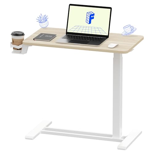 FLEXISPOT H7 28" Pneumatic Height-Adjustable Overbed Table with Wheels - color: White Wood Grain, size: Small