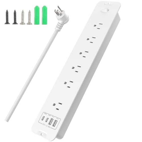 Recessed Power Strip Extension - 10 Outlet Surge Protector with 6 AC - 2 USB-A（18W） and 2 USB-C（PD20W） Ports - Flush Mount Desk Outlet with 6 Feet Cord - for Conference Table (White) - size: 6 Outlets, style: Desk Socket- White