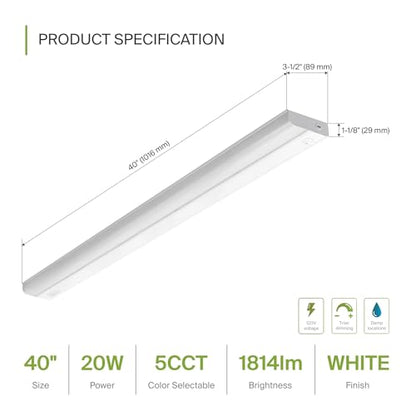 ASD LED Under Cabinet Lighting Hardwired, 40 Inch 20W 2700K-5000K - color: 40 Inch White, size: 6 Pack