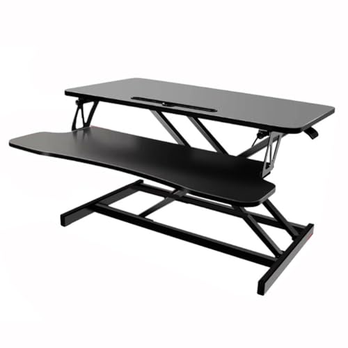 Height Adjustable Sit Stand Workstation Desk Converter with Desk Clamp Two Tier Standing Desk Riser for Monitor Keyboard & Accessories Ideal for Home Office Black,