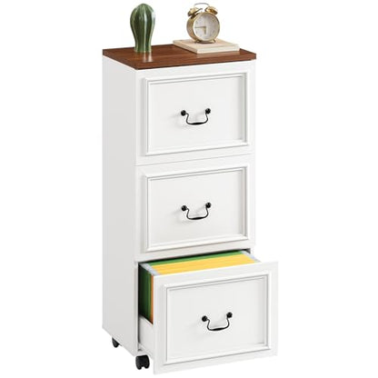 MAHANCRIS 3 Drawer File Cabinet, Rolling File Cabinet for Home Office, Wooden Under Desk Storage, Printer Stand with Drawers, for A4/Letter-Size Files, White and Walnut FCBA3901 - size: 3 Drawer