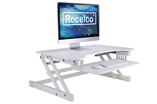 Rocelco 32" Height Adjustable Standing Desk Converter - Quick Sit Stand Up Dual Monitor Riser - Gas Spring Assist Tabletop Computer Workstation - Large Retractable Keyboard Tray - White (R ADRW) - color: White, size: 32", style: Riser Only